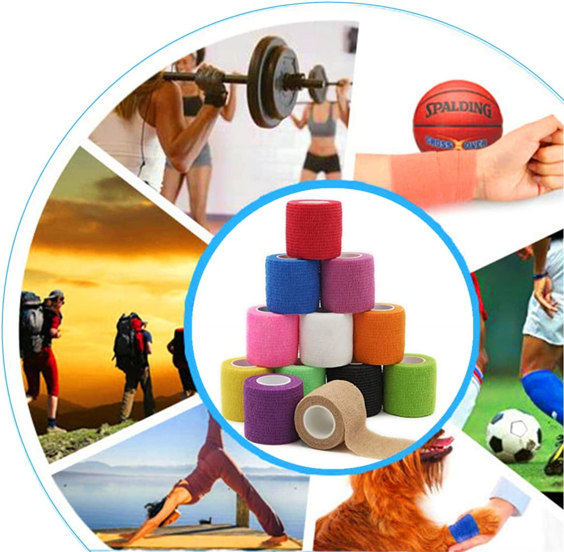 Naltars 12 Pack 2 Inches Self Adhesive Bandage Breathable Cohesive Wrap Rolls Elastic Self-Adherent Tape for Stretch Athletic, Sports, Wrist, Ankle | Vet Wrap for Animal & Pets (Rainbow)