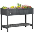 thumbnail image 2 of Outsunny Wooden Raised Garden Bed with 8 Slots, Elevated Planter Box Stand with Open Shelf, Dark Gray, 2 of 9