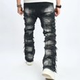 thumbnail image 7 of Reppunk Stylish Men Ripped Distressed Street Style HipHop Straight Jeans Trousers Male Holes Patch Spliced Slim Biker Denim Pants, 7 of 7