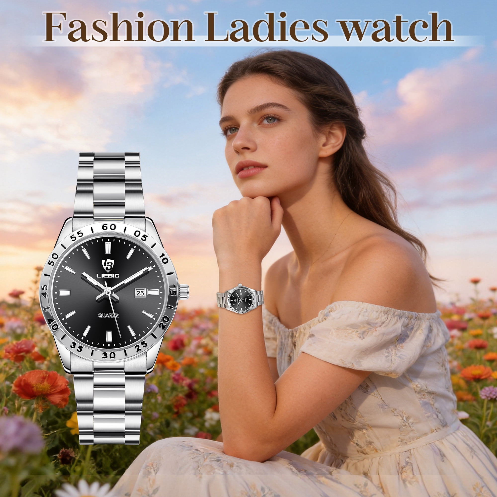 SKMEI Watches for Women Luxury Dress Analog Quartz Women Wristwatch Waterproof Luminous Date Stainless Steel Ladies Watch