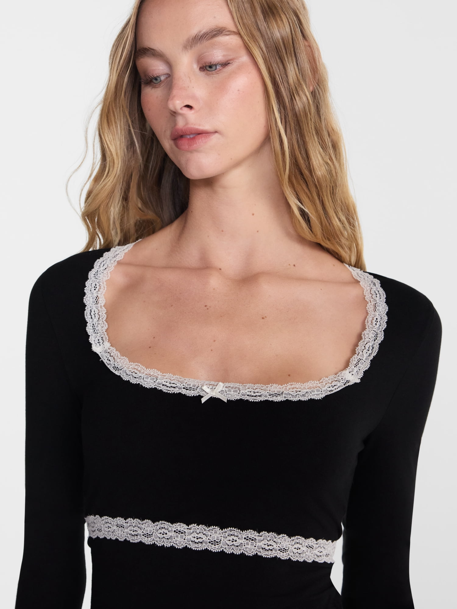 No Boundaries Sleep Lace Top with Long Sleeves, Women’s XXS-3X