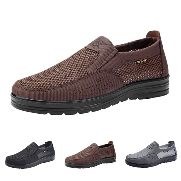 Modisza Mesh Walking Shoes for Men Low Top Breathable Work Sneakers Summer Outdoor Casual Running Shoe Slip on Casual Sneaker Black Size 7.5