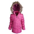 thumbnail image 1 of Dollhouse Baby Girls Down Alter Waisted Puffer Coat with Removable Hood - Raspberry (18 Months), 1 of 1