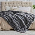 thumbnail image 4 of Luxury 1000GSM Faux Rabbit Fur Throw Blanket, Super Heavy Warm Cozy Blankets for Couch Bed Sofa, Bubble Plush Fuzzy Elegant Soft Reversible Mink Blanket for Living Room Bedroom, Grey, 4 of 7