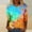 Blue, variant on Fall Tops for Women Women's Printed Round Neck Split Sleeve 3/4 Sleeve Tee Butterfly Print Clashing Gradient Top