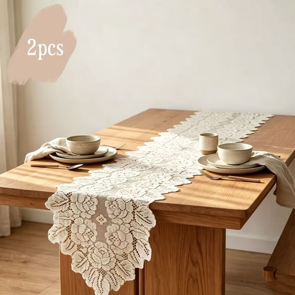 2 Packs Crochet Lace Table Runner – Handmade Lace Dresser Scarf for Wedding, Party, Dining, and Banquet Decor, Vintage Doily Runner for Tables and Furniture