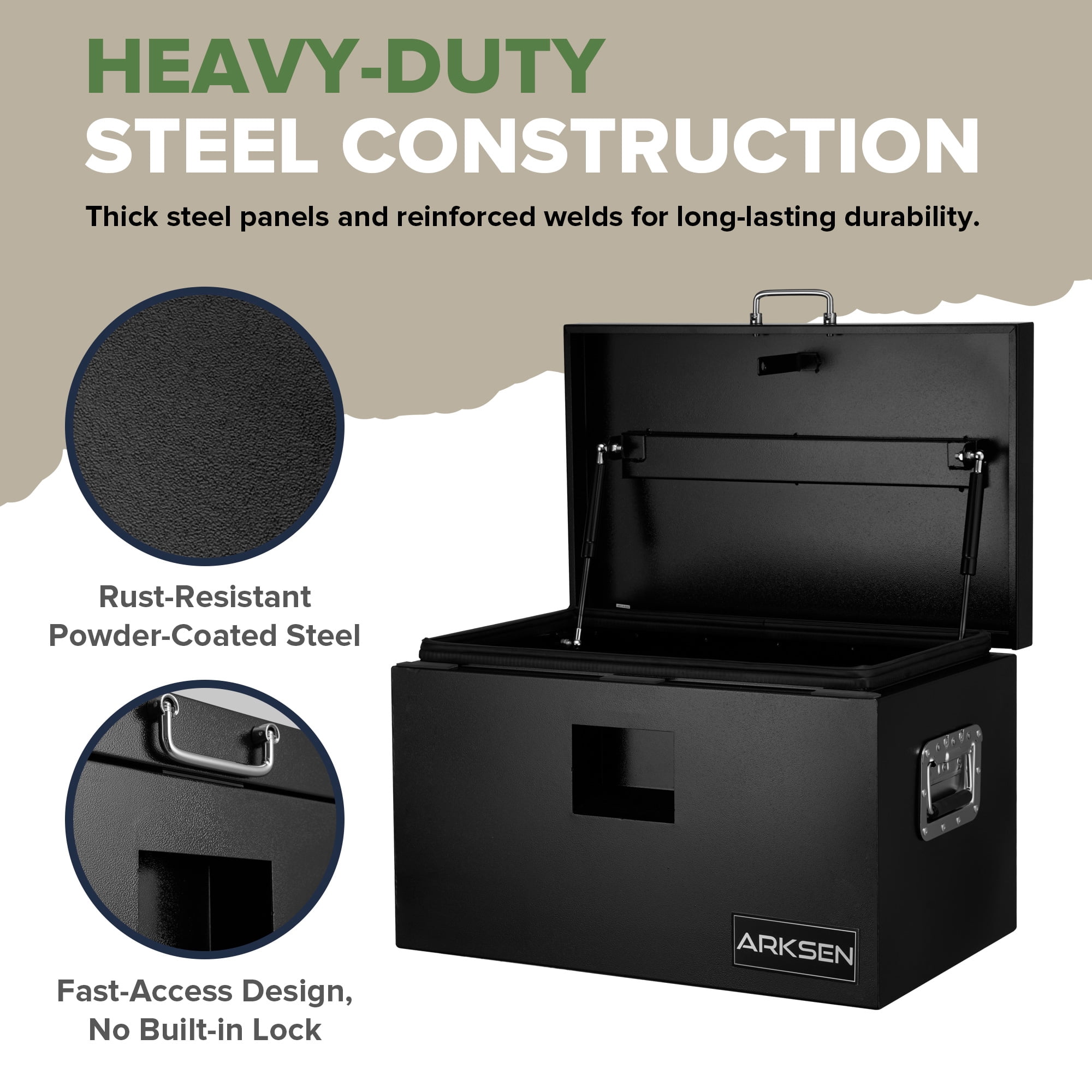ARKSEN 24 x 15 x 15 Inch Steel Truck Bed Tool Box, Heavy Duty Weather-Resistant Utility Storage Chest for Pickup Trucks, Trailers & RVs, Black