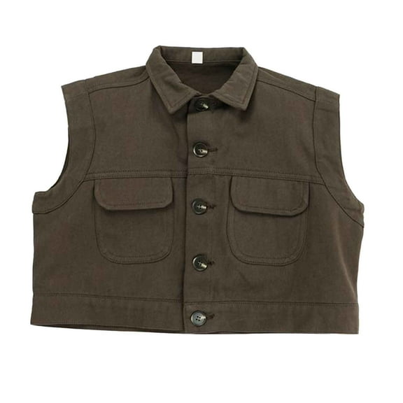 oqasdz Girls Vests Children Solid Color Turn Down Collar Workwear Vest Casual Outerwear Comfortable Daily Top Vest Coat Outwear Size 3 Y-4 Y