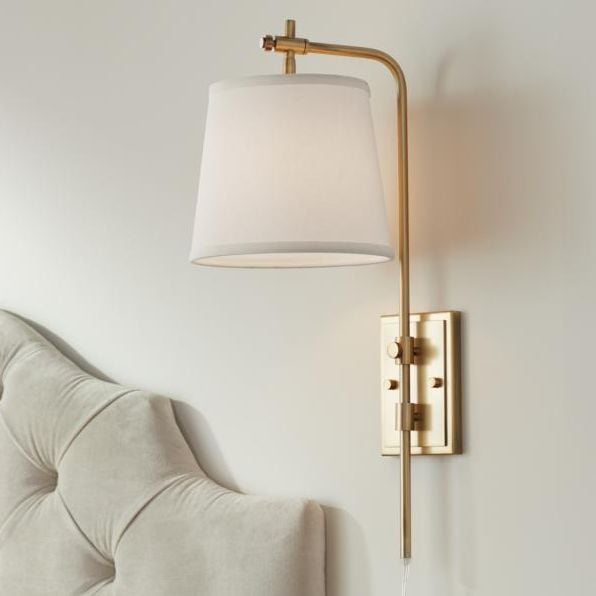 skitse slette tack Barnes and Ivy Modern Wall Lamp Dimmable Warm Gold Metal Plug-In Light  Fixture Off White Shade for Bedroom Reading Living Room - Walmart.com
