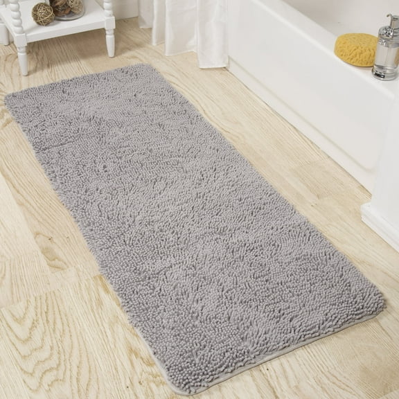 Lavish Home 58x24 Memory Foam Bath Mat with Plush Chenille Shag (Gray)