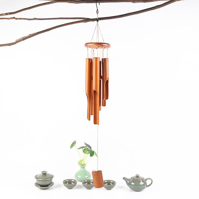 Campanas de viento de bambú clásicas de 2 piezas Oso de Fresa Decoración para exteriores