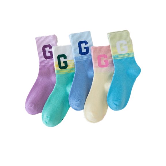 AUQ 5Pcs Kids Socks,Trendy Candy Color Design Girls Socks,Mid-Calf Design for Support Cute Socks