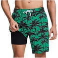 thumbnail image 2 of Miqool Men's 2 in 1 Swim Trunks with Compression Liner, Quick Dry Beach Shorts with Pockets, Summer Hawaiian Print Bathing Suit for Swimming Surfing, 2 of 9