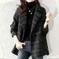 thumbnail image 2 of JGGSPWM Women's Winter Plaid Wool Blazer Double Breasted Lapel Collar Pea Coat Elegant Office Work Suit Jacket Outwear Black XL, 2 of 9