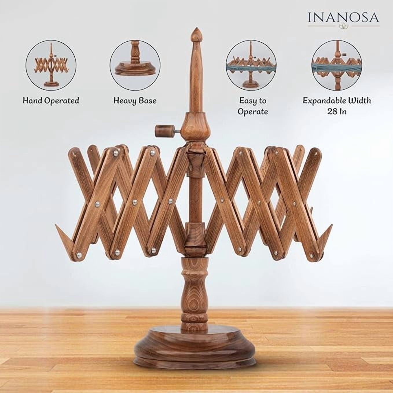 Inanosa Wooden Table Top Yarn Swift - Wooden Crocheting and Knitting Craft Accessories - Best Gift from Craft Supplies for Crochet Lovers - Antique Beechwood (Swift)