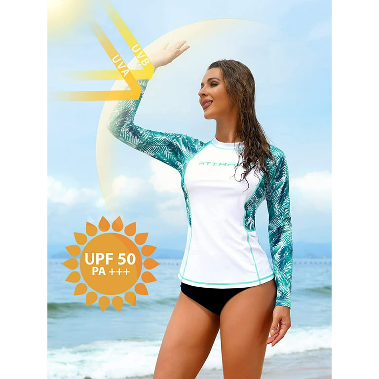 Women's Rash Guard Long Sleeve Leaves Printed Swim Shirt Top UV Protection  UPF 50
