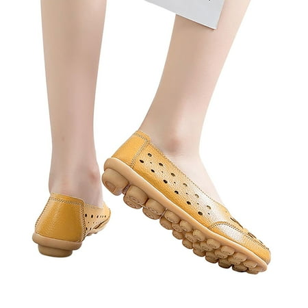 

Itsun Womens Dress Shoes Women s Flats Classic Fancy Leather Dress Shoes Hollow Out Solid Color Casual Shoes Comfort Soft Slip On Flats Shoes Yellow