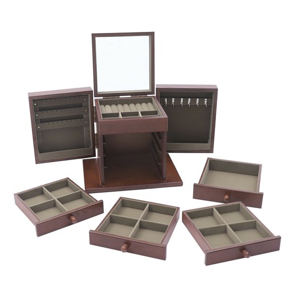 DENEST Wooden Jewelry Box 5 Layer with 4 Drawers Jewelry Boxs with Drawers Large Jewelry Box for Women with Inside Mirror for Necklaces Earrings Rings Oragnize