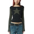 thumbnail image 3 of Women Casual Star Patched Striped Long Sleeve T-shirt Harajuku Grunge O Neck Slim Fit Crop Tops E-girl Gothic Mall Goth Tees y2k Streetwear, 3 of 7