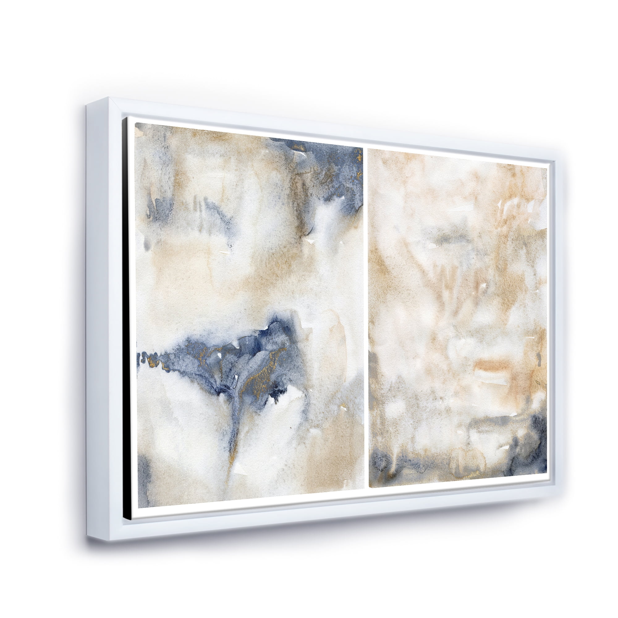 Abstract Gold Beige Pink and Dark Pastel Strokes 32 in x 16 in Framed Painting Canvas Art Print, by Designart