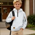 thumbnail image 4 of HAOTAGS Boys Hooded Sweatshirt (4-15) Soft Warm Long Sleeves Quater Zipper Pockets Sport Hoodie White Size 10, 4 of 9