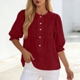 thumbnail image 6 of cocolona Summer Puff Sleeve Tops for Women Crew Neck Button Pleated Shirts Dressy Casual Loose Blouses, 6 of 6