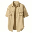 thumbnail image 3 of Men's Solid Color Work Shirt Polyester | Casual Button Down Short Sleeve Shirt Three-Quarter Loose Fit Pockets Button-Down Collar Breathable Daily Office Business | Zenithor,Khaki 4XL, 3 of 9