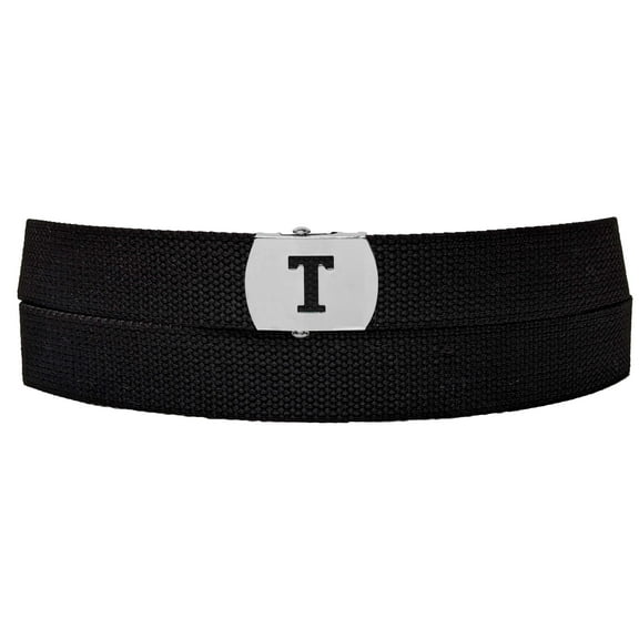 Initial T Buckle Black Adjustable Canvas Web Belt With Metal Buckle 32 to 72
