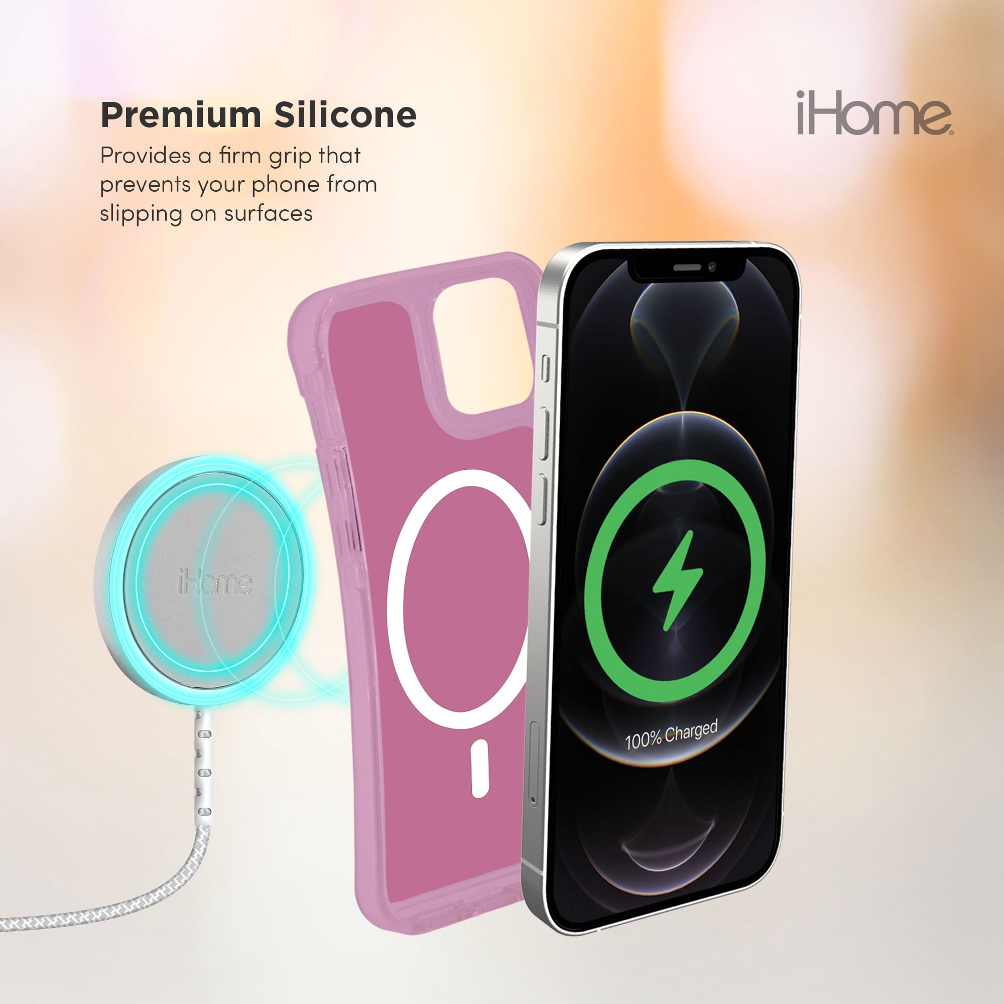 iHome Shockproof Slim Cell Phone Case for Apple iPhone 13 Pro, Pink