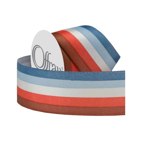 Offray 5/8" Stripes Microspool Ribbon-Red, White, & Blue