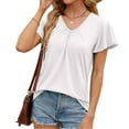 thumbnail image 2 of SHITINN "Summer Solid Color V Neck Pleated Flowy Short Sleeve T Shirt for Women Casual Loose Fit Women's Short Sleeve Tops Summer Tops for Women 2025 Women's Shirts, 2 of 5