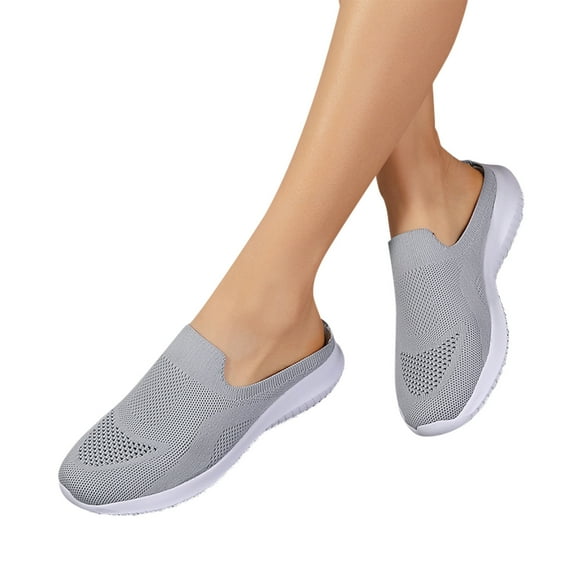 Dakaela Mules for Women Slip on Sneakers Shoes Lightweight Knit Flats Breathable Walking Shoe Grey 7