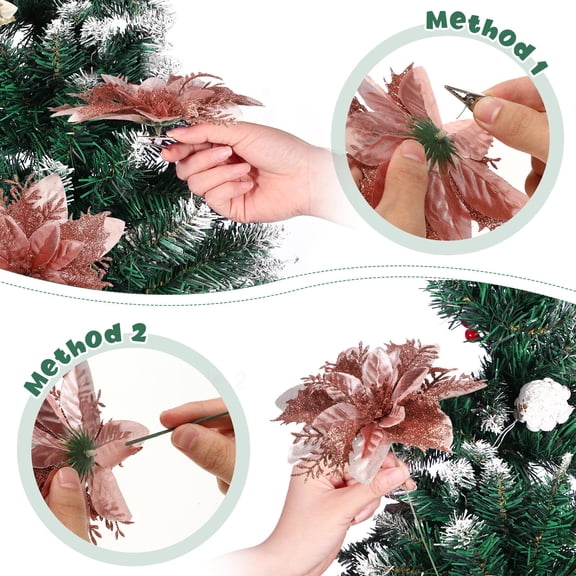 POPETPOP artificial poinsettias for indoors Artificial Poinsettia Flowers Rose Gold 12Pcs