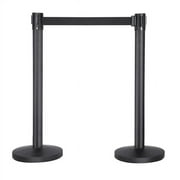 Renwick Crowd Control Stanchion with Retractable Belt,Black