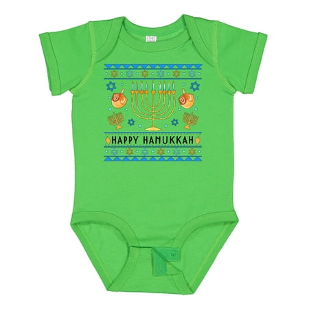 

Inktastic Happy Hanukkah Sweater Style Design with Menorah and Dreidel Gift Baby Boy or Baby Girl Bodysuit