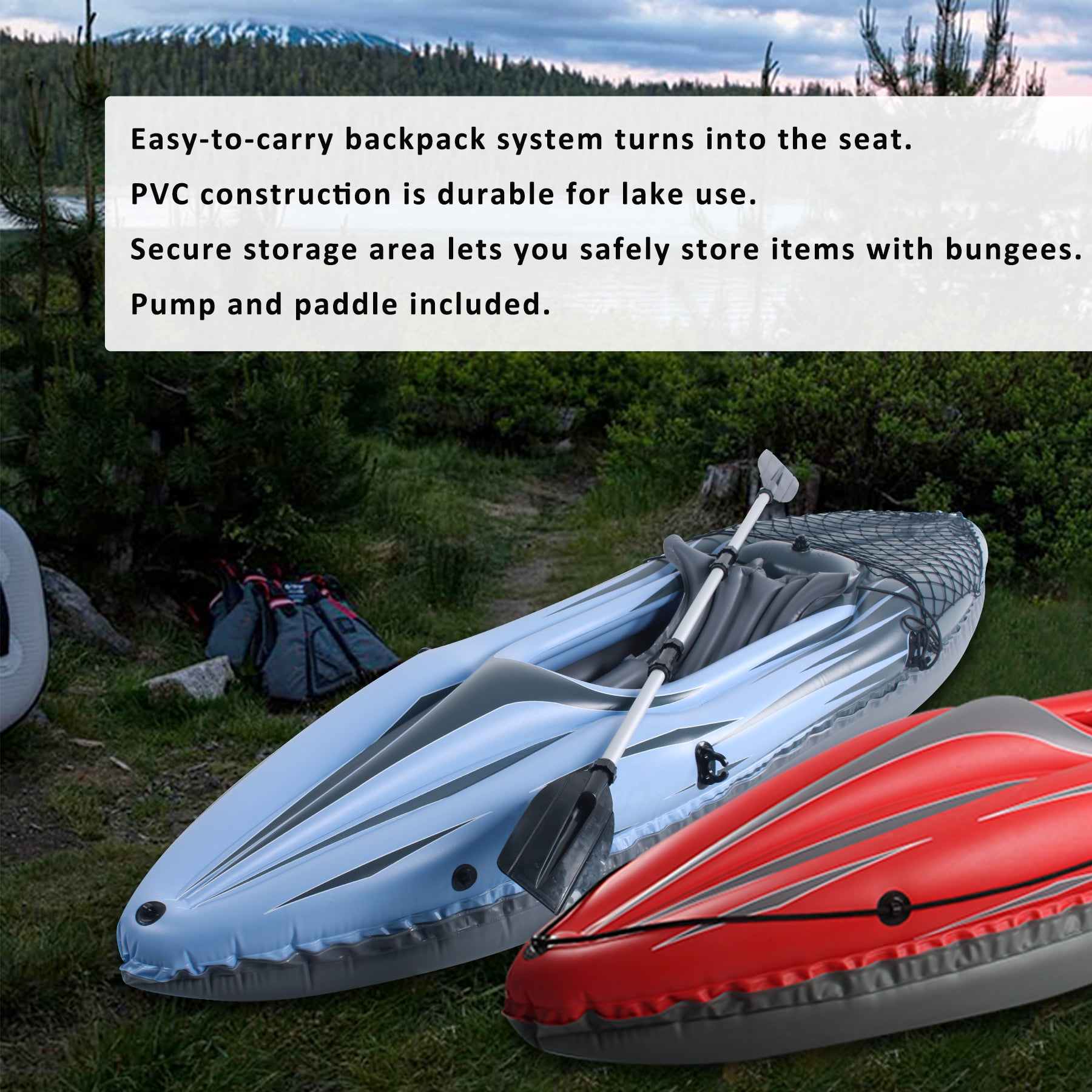 Inflatable Kayak 1 Person Adult Canoe with Adjustable Seat, Aluminum Oars & Hand Pump, Blue