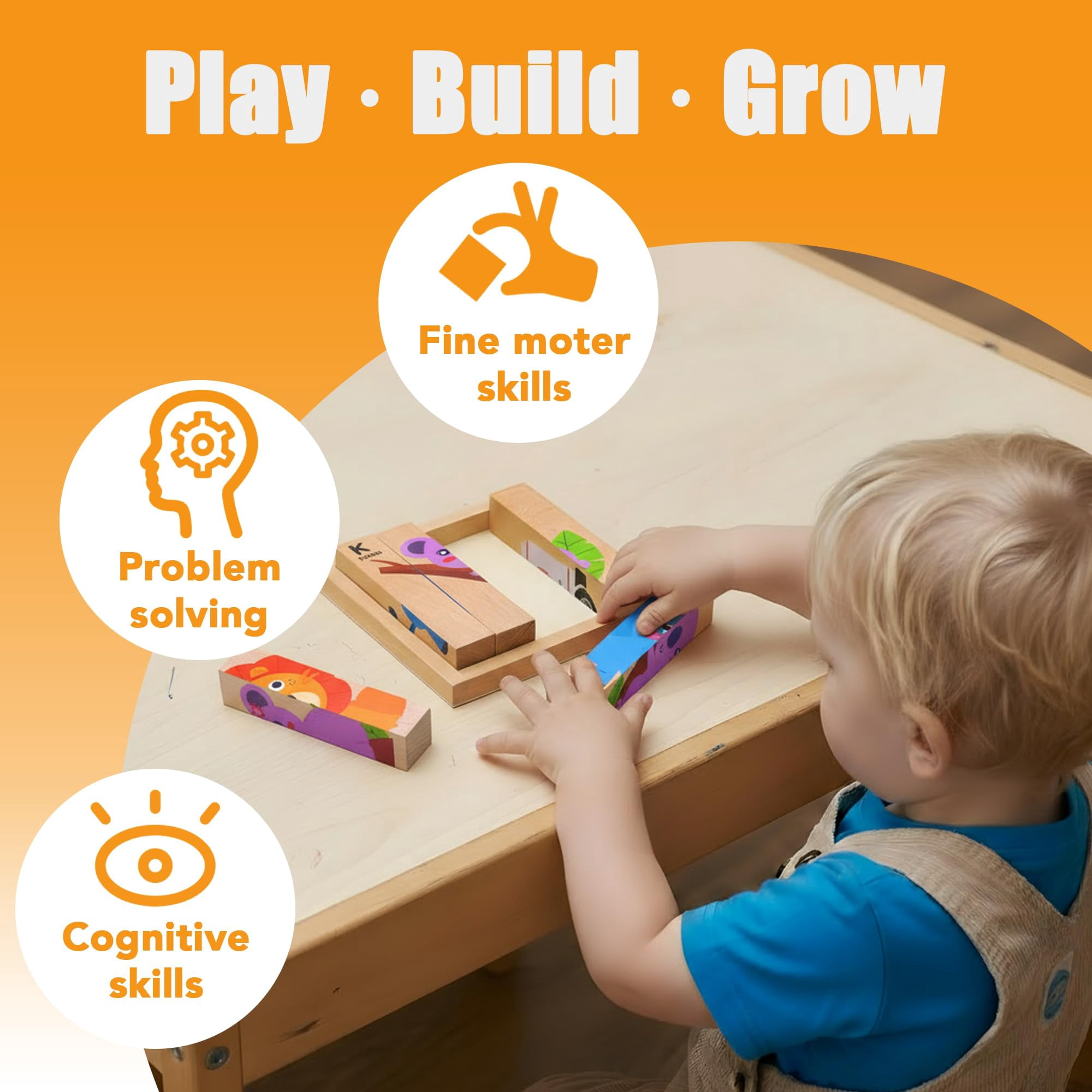 HYPERLIVING 4 in 1 Montessori Wooden Puzzle Toy for Toddlers Ages 2 and Up – Educational Toys for Kids, Toddler Puzzle Toy for Early Learning & Fine Motor Development
