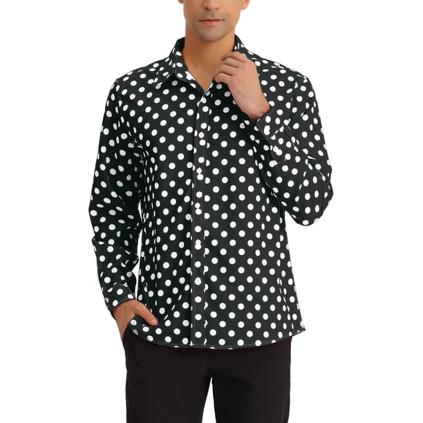 Camisa de vestir de botones de manga larga casual para hombre INSPIRE CHIC con estampado de lunares XL negra