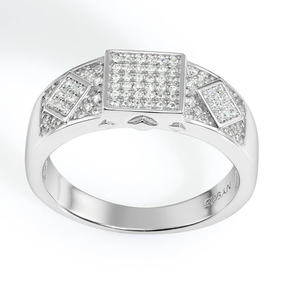 Tilo Jewelry Solid 925 Sterling Silver Pave Square Signet Statement Pinky Ring | Size 9 | Classic Ring for Men