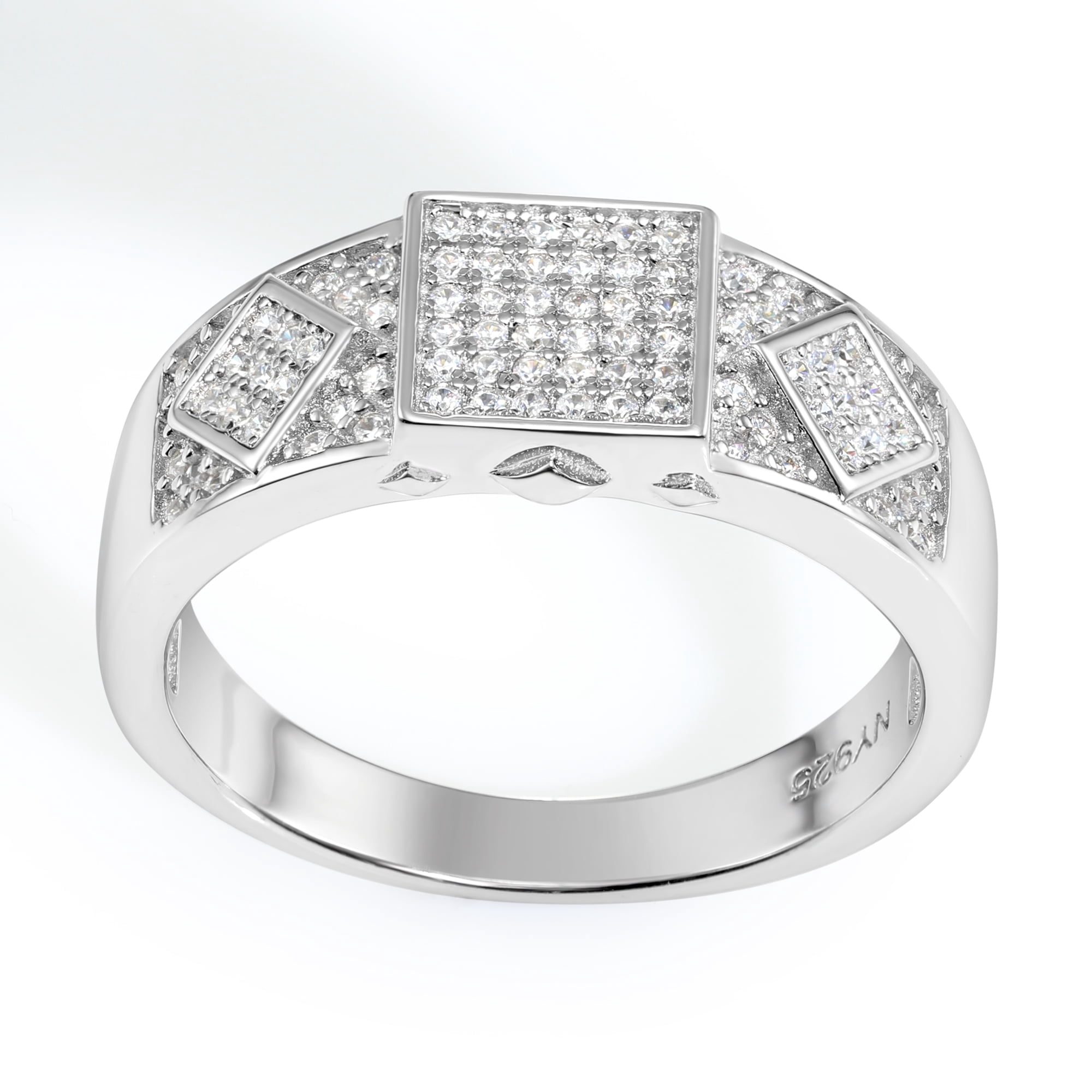 Tilo Jewelry Solid 925 Sterling Silver Pave Square Signet Statement Pinky Ring | Size 9 | Classic Ring for Men