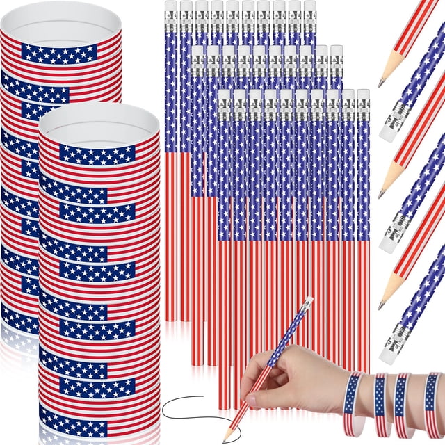 Set de lápices y pulseras Ctosree con la bandera estadounidense del 4 de julio