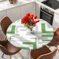 thumbnail image 2 of Modern Geometric Green Round Tablecloth 36-44 Inch Round Fitted Table Cloth with Elastic Edge, Abstract Minimalist Artwork Lines Waterproof Table Cover Protector for Outdoor Picnic Party Dining, 2 of 9