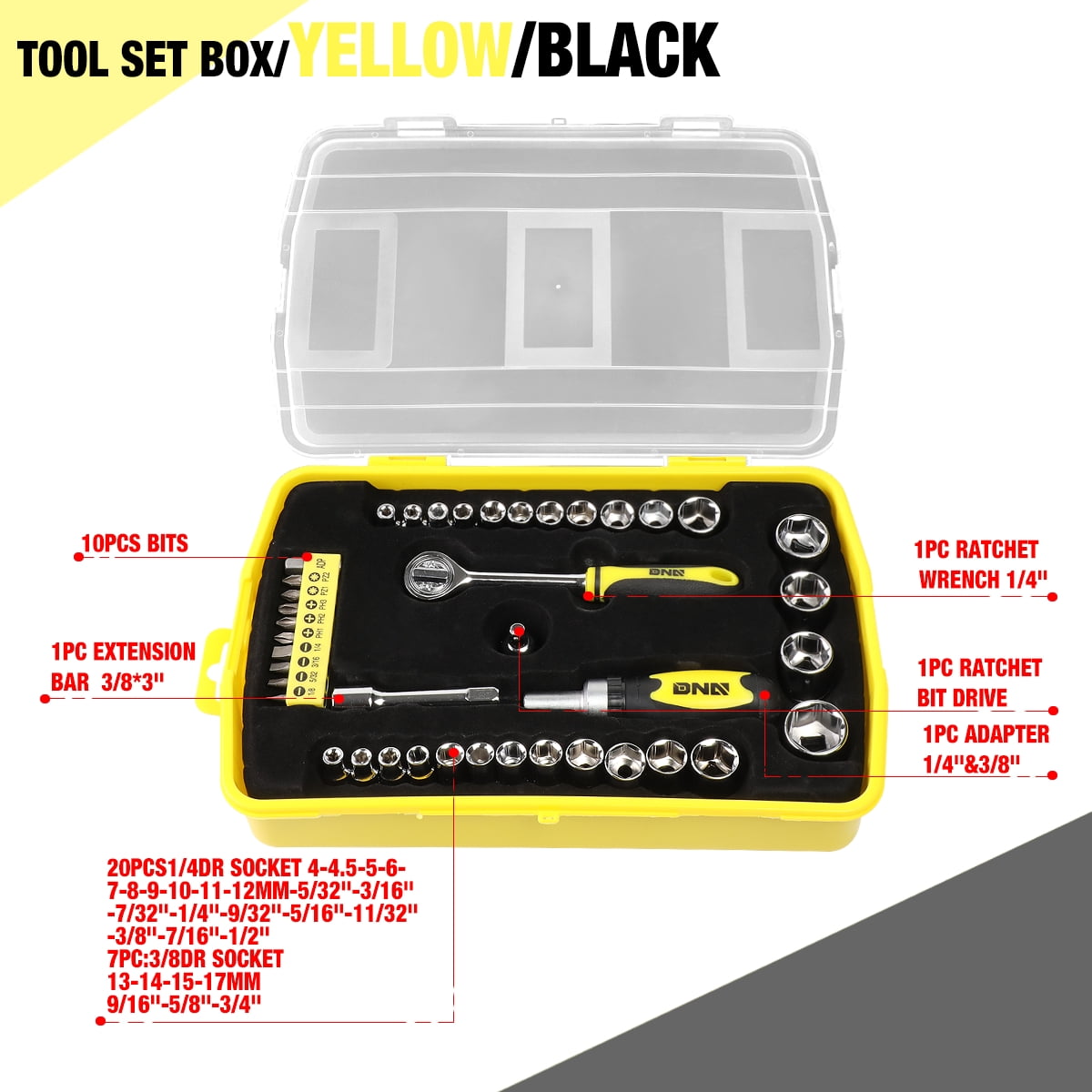 41 Pcs Small Bolt Hand Tool Repair Kit Screwdriver Bits & Bit Driver & Sockets & Adapter Yellow