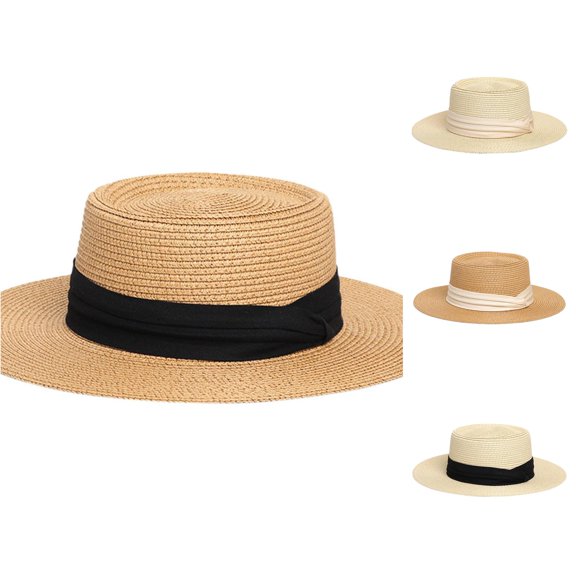 XIAOCHA Womens Straw Panama Hat Solid Wide‑Brim Sun Hat Upf 50 Outdoor Beach Hat,Khaki1