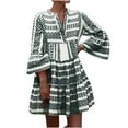 thumbnail image 1 of Puntoco Vestido De Manga Corta Con Cuello En V, Vestido De Verano Con Estampado De Botones Y Manga Tres Cuartos Con Cuello En V Para Mujer Negro S, 1 of 7