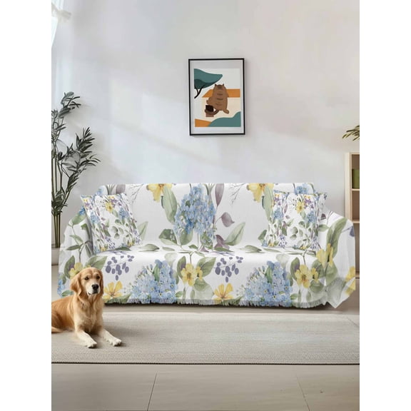 Vintage Spring Floral Couch Cover, Farmhouse Flowers Watercolor Sofa Cover Blanket for 1 Seat Cushion, Sectional Sofa Slipcover Furniture Protector for Living Room Bedroom 71''x91''
