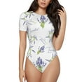 thumbnail image 2 of Goofa Lavender Flowers Printed Women Rash Guard Short Sleeve,Tummy control Swimsuit Surfing Swimsuit Bathing Suit One Piece Swimsuit UPF 50-Large, 2 of 9