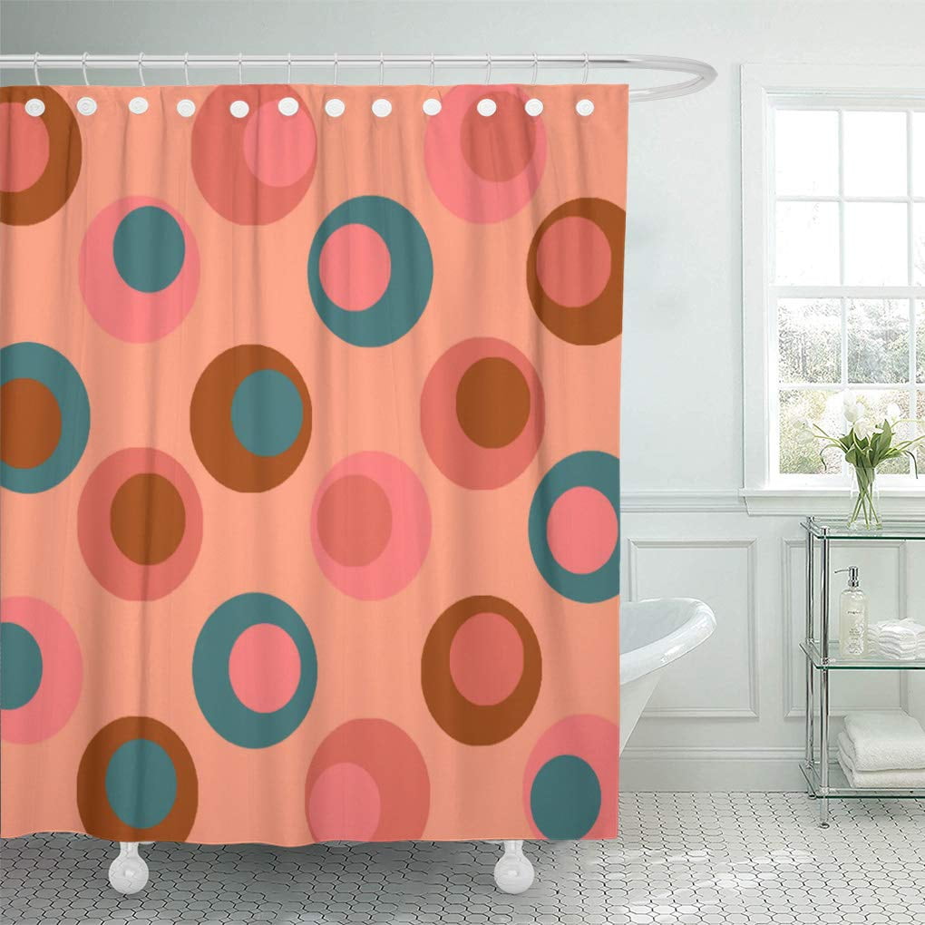 CYNLON Colorful Bright Polka Double Dots Coral Peach Teal Pink Bathroom