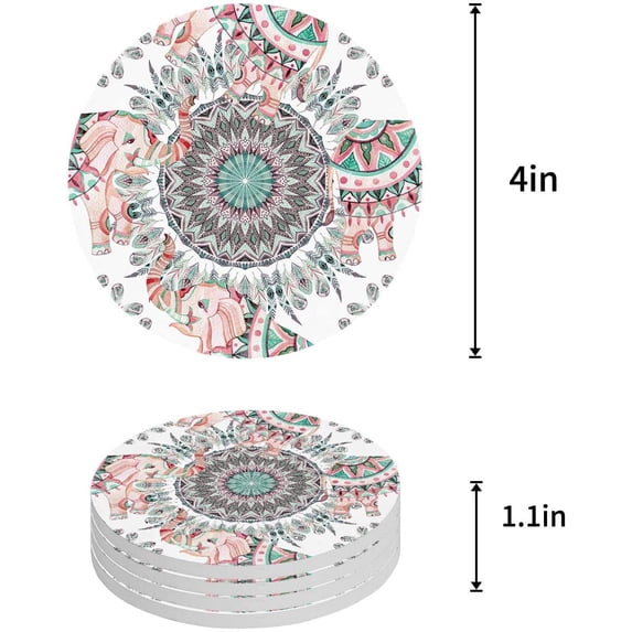FMSHPON Mandala Set of 8 Round Coaster for Drinks, Absorbent Ceramic Stone Coasters Cup Mat with Cork Base for Home Kitchen Room Coffee Table Bar Decor