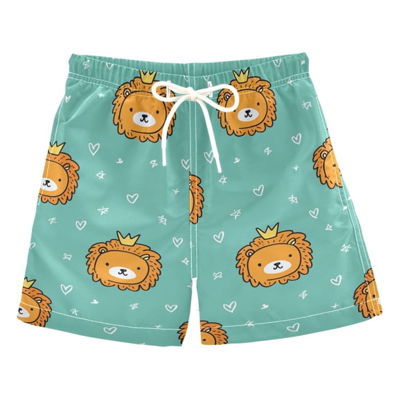 Cute Lion Heads with Crown Stars Swim Trunks Board Shorts Beach Pants Bathing Bottoms 2T